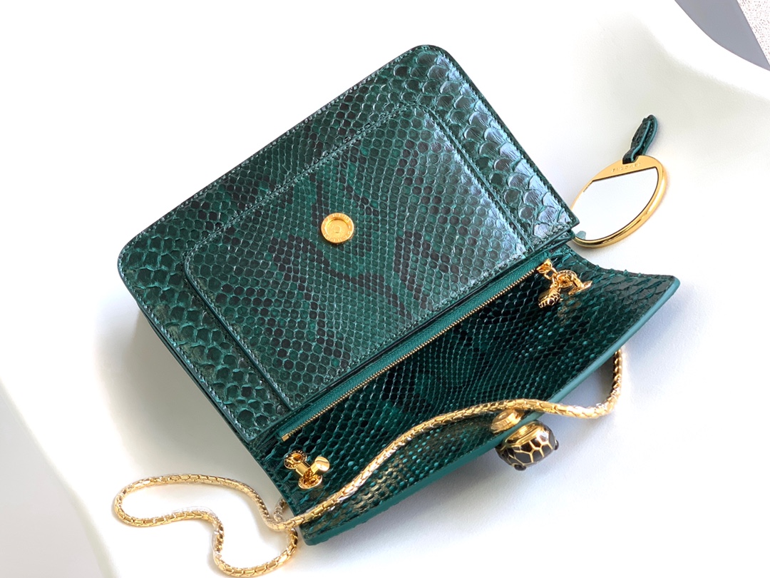 Bvlgari Serpenti Forever Medium Crossbody Bag in Dark Green Python Skin 